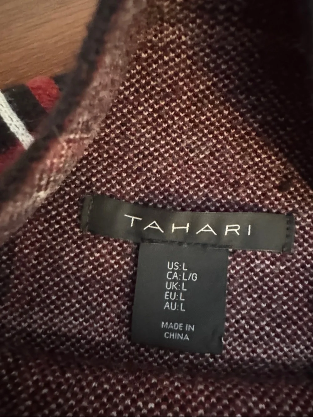 Tahari Black Turtleneck Sweater with Red and White Plaid - Picture 2 of 3